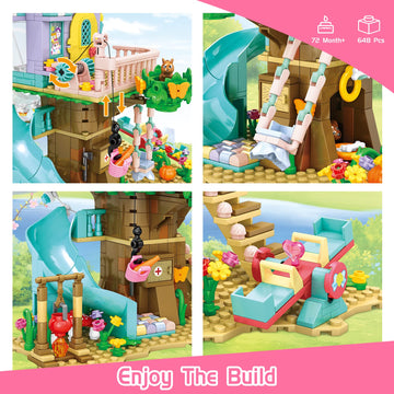 Qlt Tree House Building Set With Light Kit - Compatible With Lego Flowers Friends Friendship Treehouse Building Kit, Creative Forest Toy With A House Construction Set Gift For Kids(648Pcs)