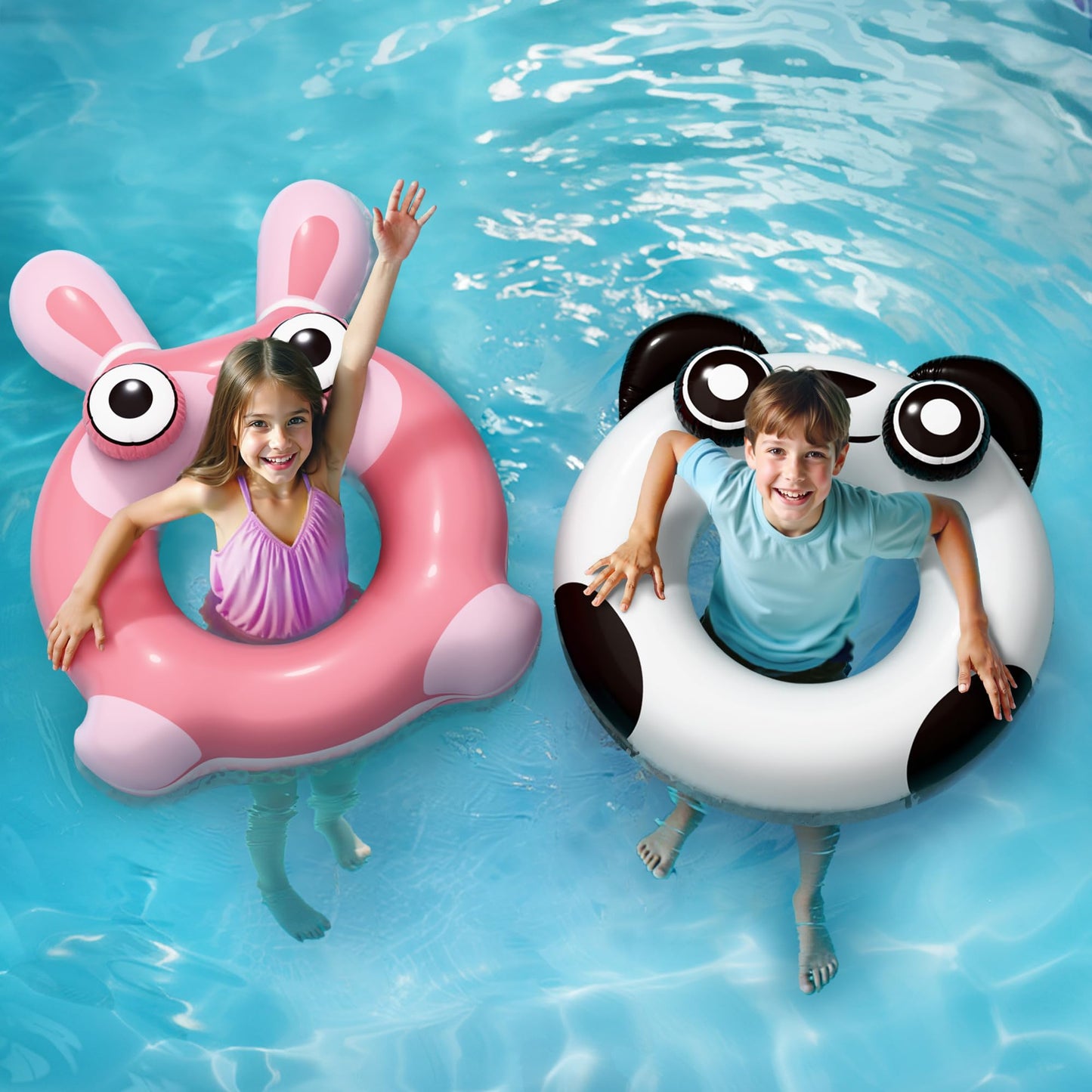 Pool Wave Kids Swim Ring Pool Floats, Toddler Inflatable Animal Swimming Tube Floaties, Outdoor Water Floating Toy, Summer Famil