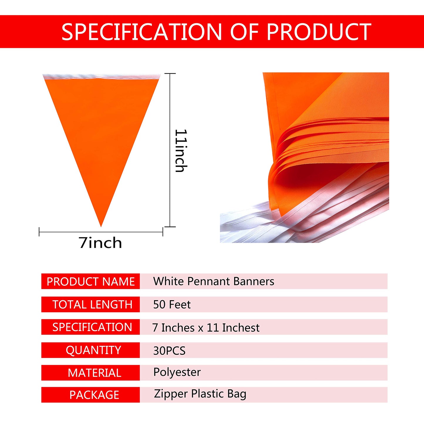 Tsmd Solid Orange Pennant Banners Flags String Diy Bunting Flags,Party Decorations For Grand Opening,Kids Birthday,Party Events