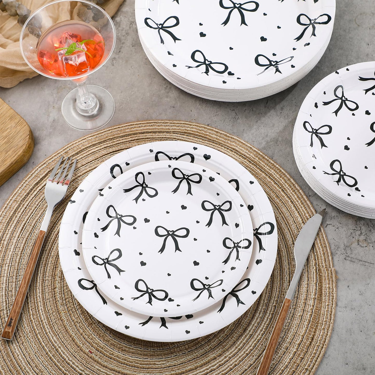 Sieral 60 Pcs Coquette Bow Party Plates 9 7 Black and Pink Bow Paper Plates Birthday Decorations Bridal Shower Bachelorette