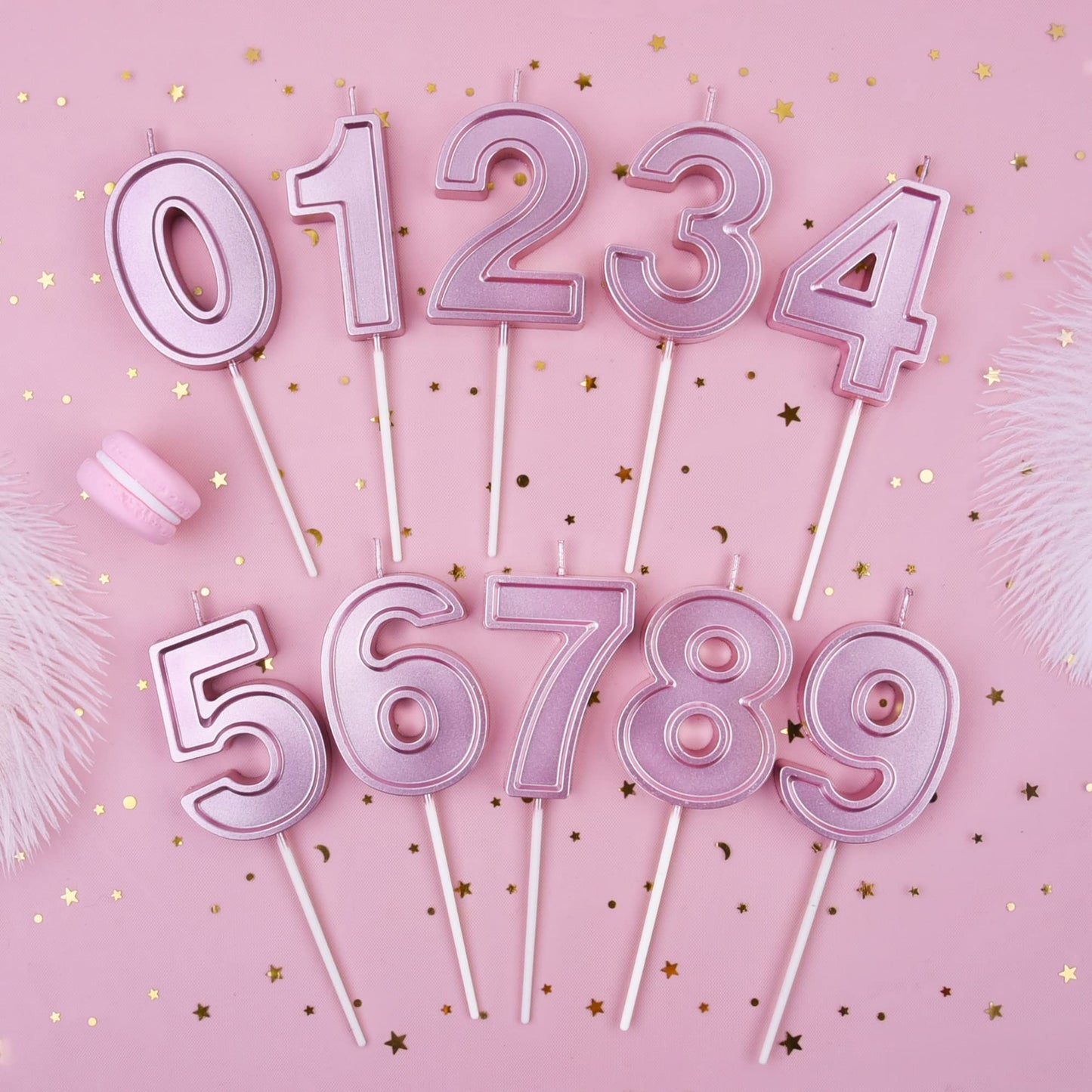 PHD CAKE Rose Gold 3 Number Birthday Candles, 2.76 Inch Synthetic Wax, Party Celebration