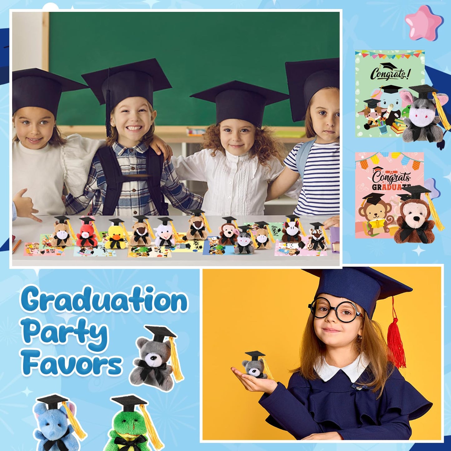 Hollowfly Mini Stuffed Animals Graduation Gifts Set of 30, 2.36x1.97in, Multicolor Plush Keychains for Class of 2025 Party Favors
