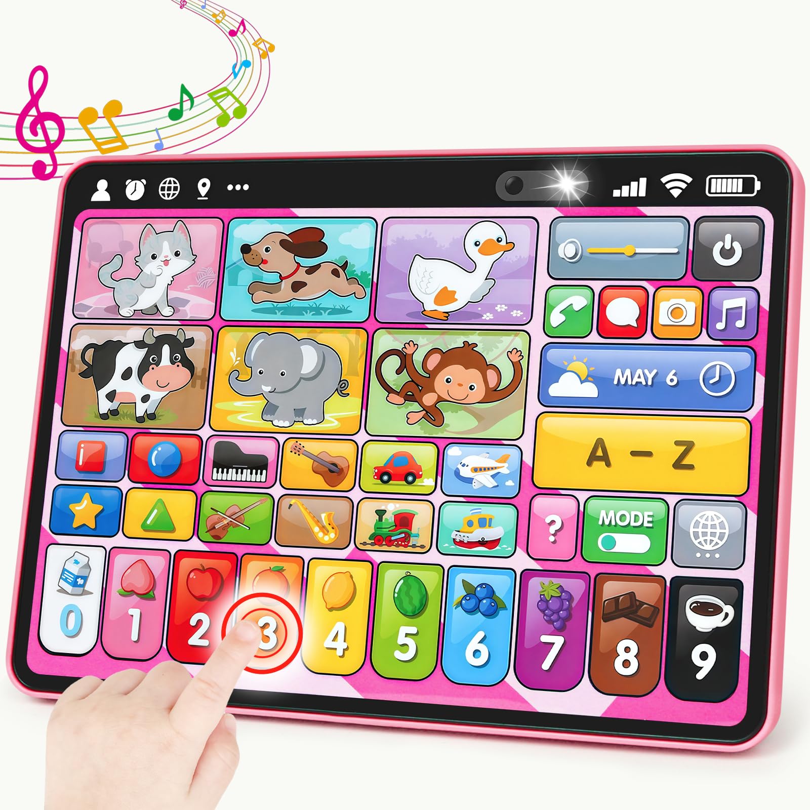 Trilingual Learning Toy Tablet with Music & Sound, Montessori Speech Therapy Toys for 1 Year Old Girl Boy Musical Baby Toy 12-18