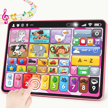 Trilingual Learning Toy Tablet with Music & Sound, Montessori Speech Therapy Toys for 1 Year Old Girl Boy Musical Baby Toy 12-18