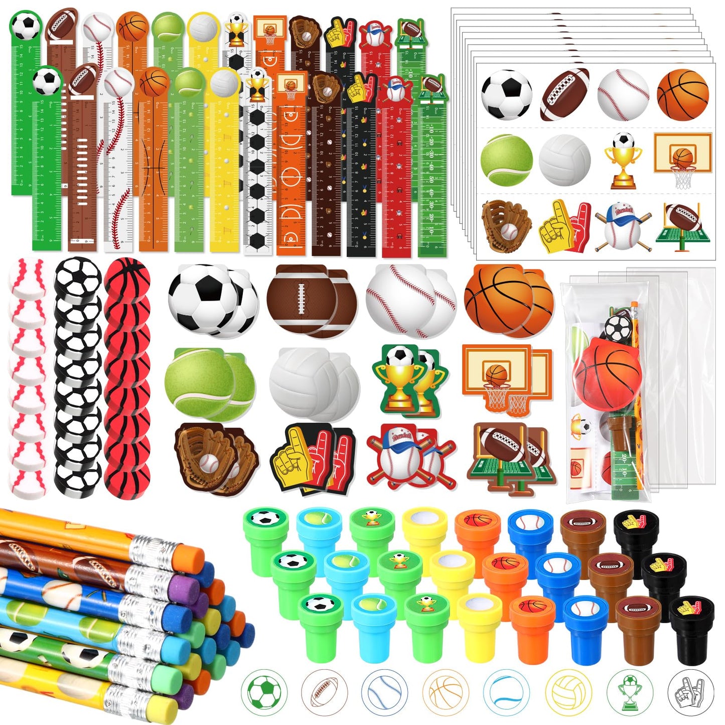 Chrisfall 168 Pcs Sports Party Favors Sports Theme Party Supplies Football Basketball Baseball Soccer Stationery Set Notebook St