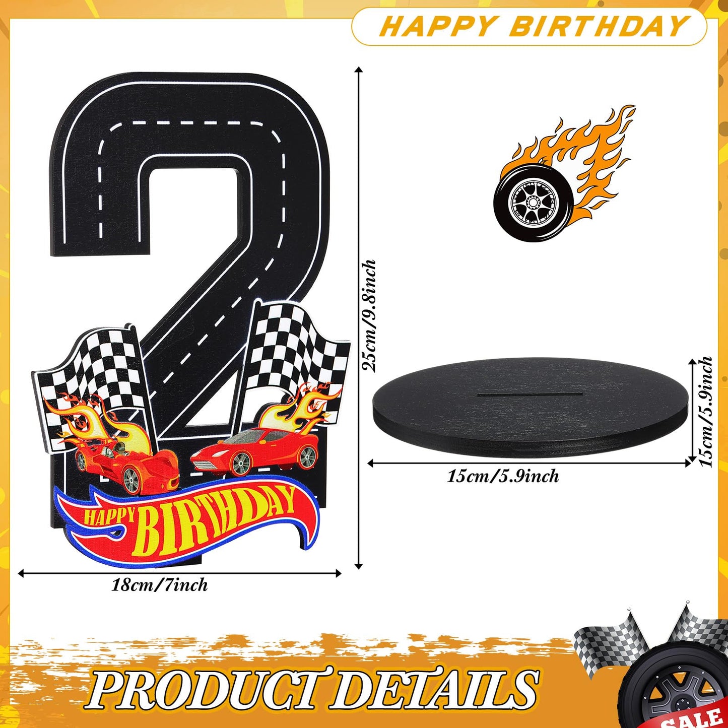 MiniInflat Race Car 2nd Birthday Number Sign Centerpiece Race Car Theme 2nd Birthday Party Supplies Wooden Table Decoration Phot