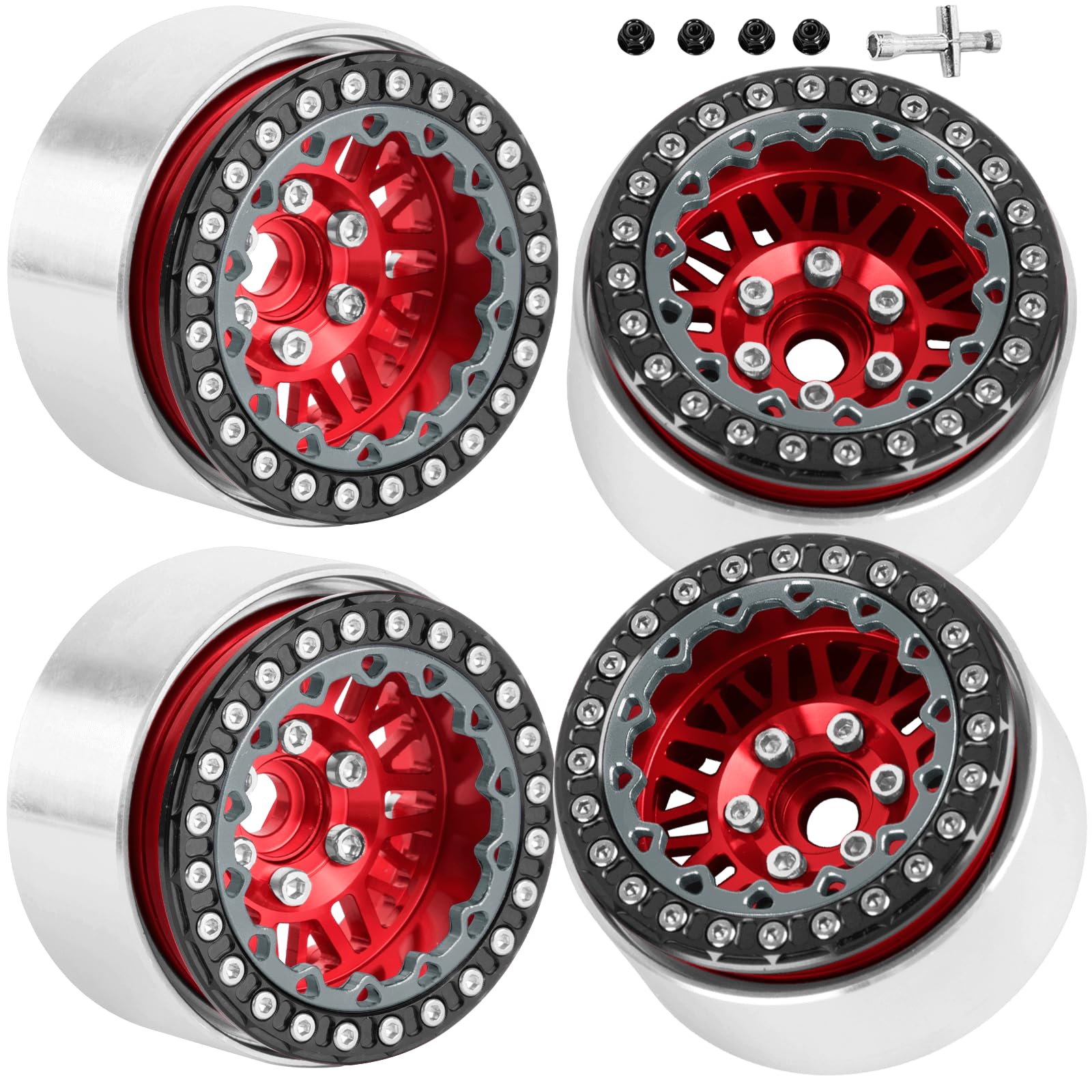RCarmubWow RC 1.9'' Beadlock Wheels 1.9 Beadlock Rims for 1/10 SCX10 90046 AX103007 TRX4 TRX6 Gen7 8 D90 VS4-10 MST CFX RC Crawl