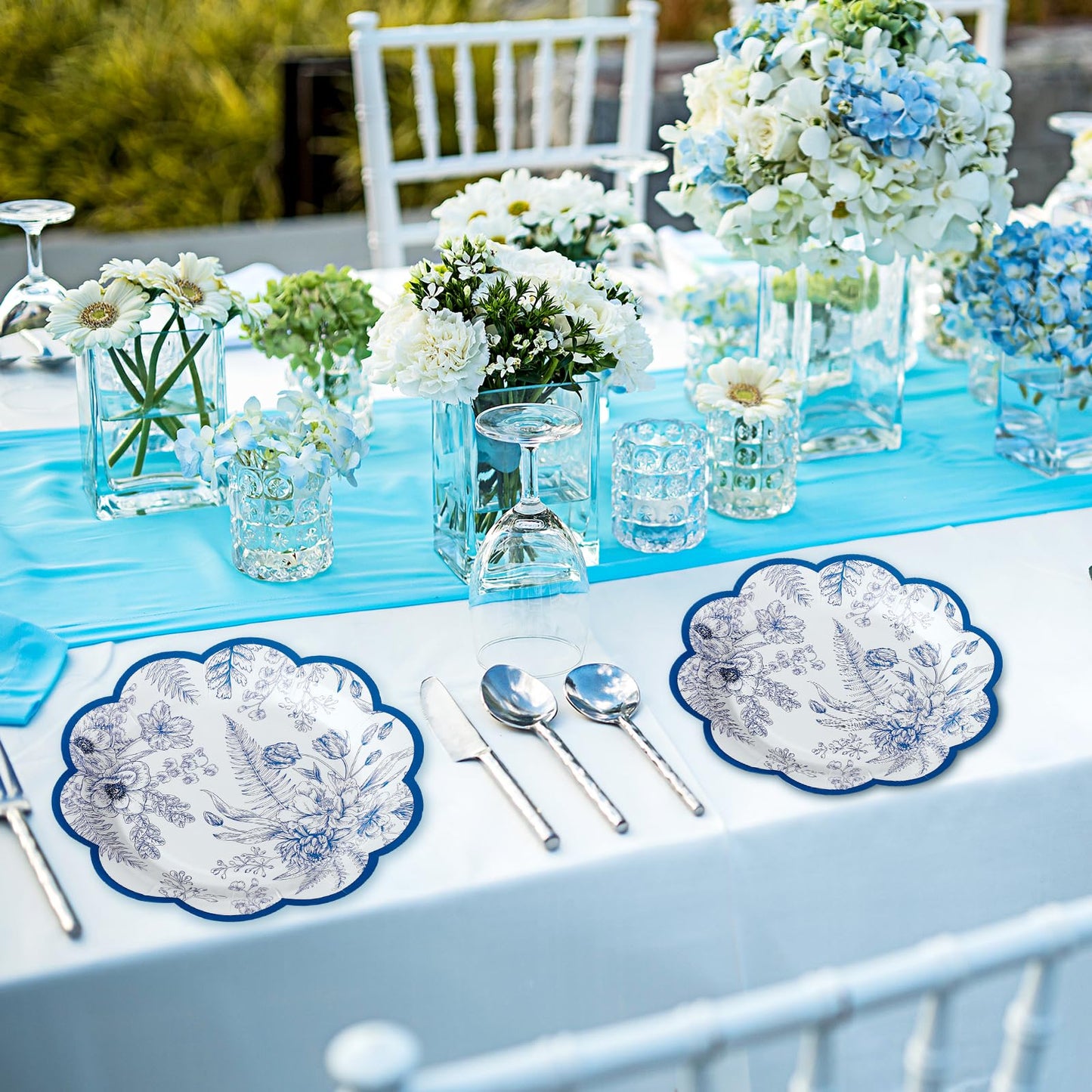 100 Pcs Blue Floral Paper Plates Disposable Dessert Plates Baby Bridal Shower Party Supplies Floral Dessert Plates Bulk Birthday