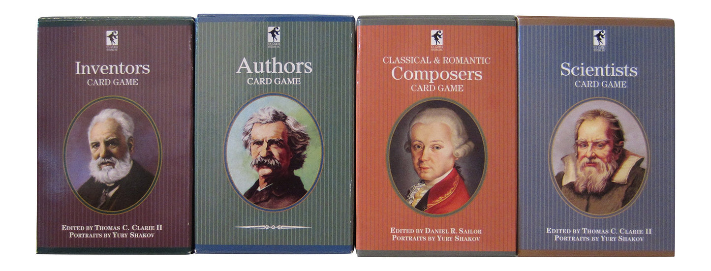 Educational Playing Card Games Bundle - 4 Items (1 Of Each): Inventors Card Game, Composers Card Game, Scientists Card Game, & Authors Card Game