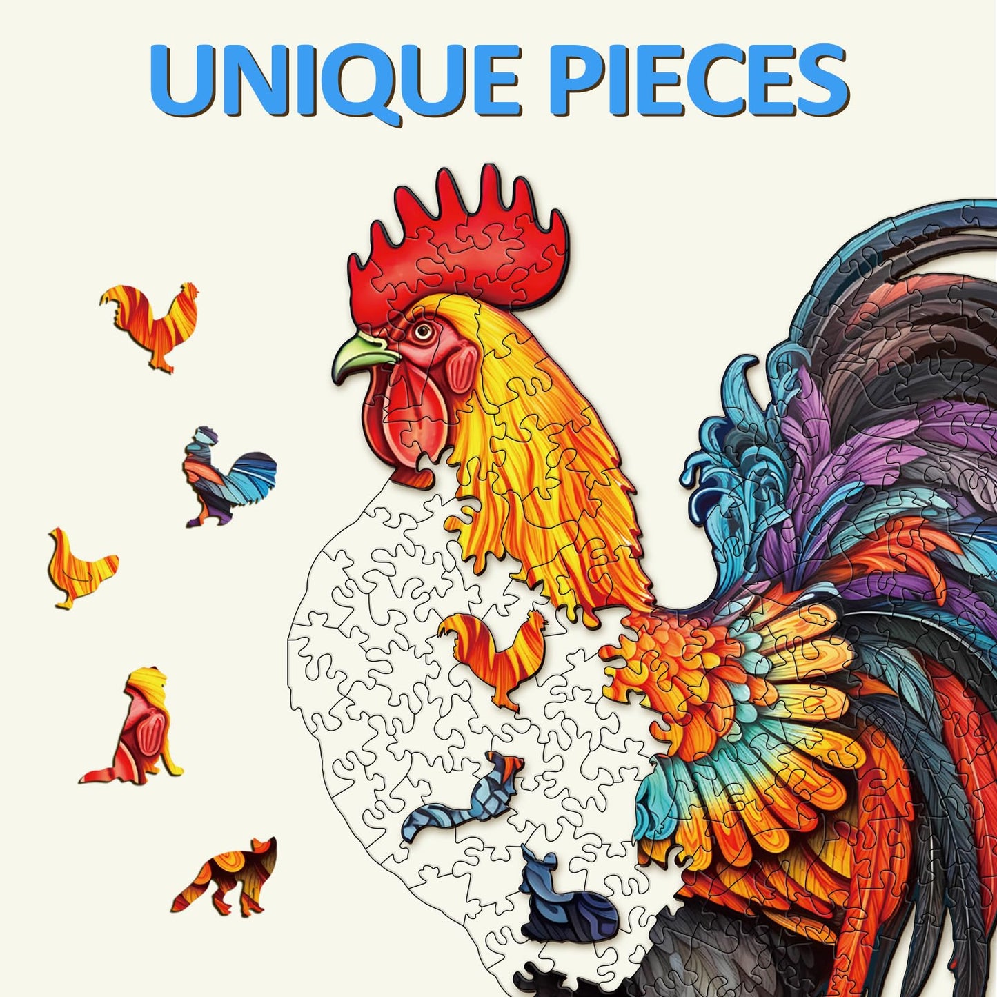 Wooden Puzzles for mature-themeds  100 Pieces Rooster Puzzles for mature-themeds  Unique Puzzles Gifts for Women Men  Wooden mature-themed Puzzles (S-10.2 * 7.8in)