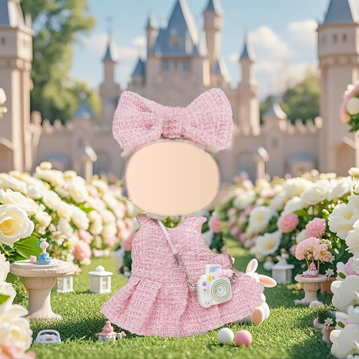 Carreuty 3 Pcs Handmade Clothes and Accessories for 17 cm Dolls Including 1 Skirt 1 Bow Hair Clip 1 Shoulder Bag  enhanced Stylish Doll Clothes Replacement Present for Girls (NO Doll) Pink