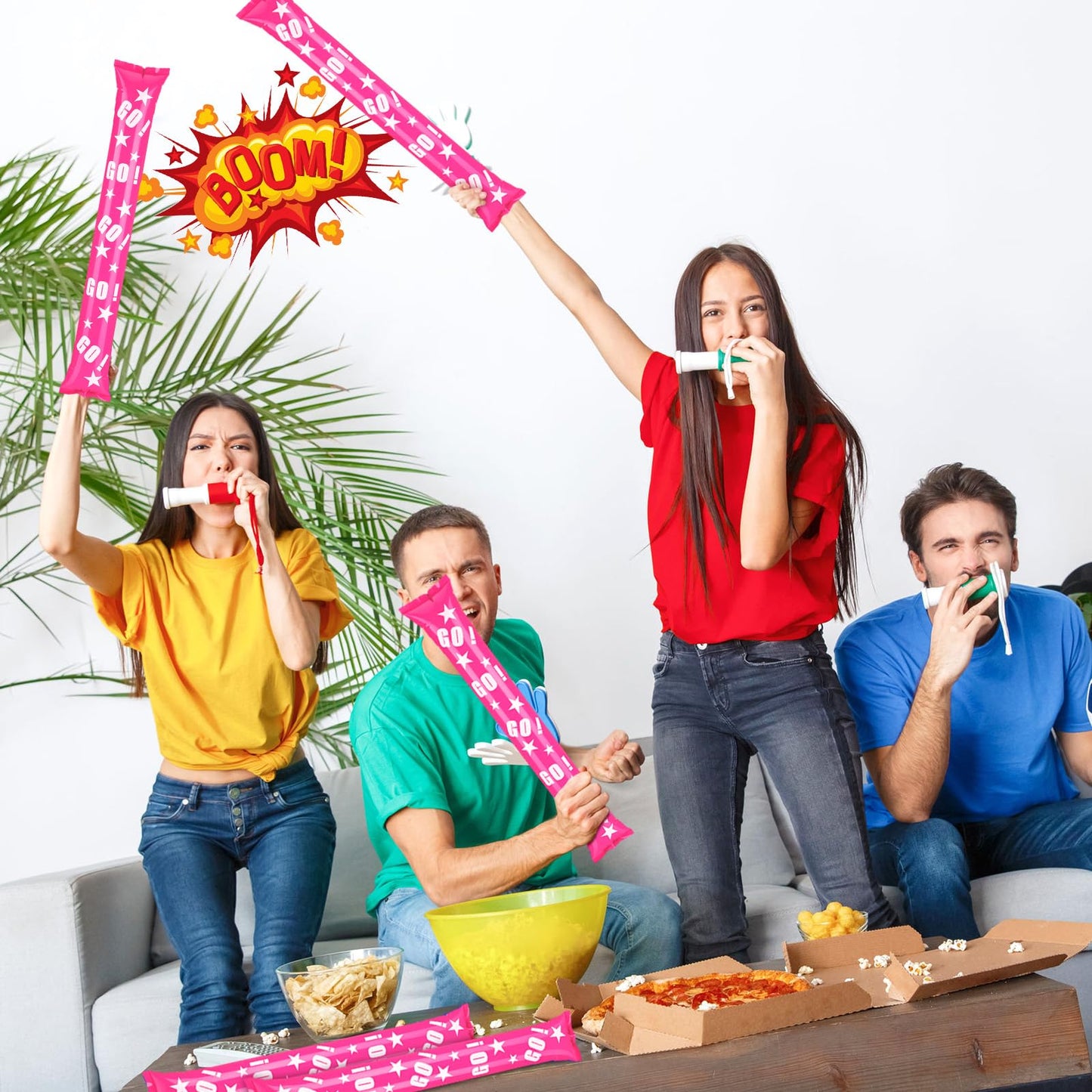 Hungdao 100 Pcs Thunder Sticks Spirit Boom Sticks Cheerleading Football Noise Makers Inflatable Noisemakers For Party Dance Bask