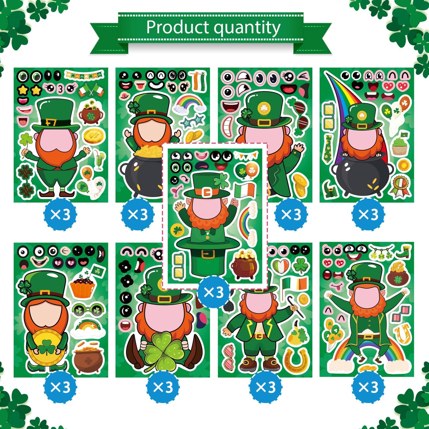 27 Sheets St. Patrick'S Day Stickers For Kids Toddlers Make A Face Stickers Saint Patrick Irish Stickers Make Your Own Stickers