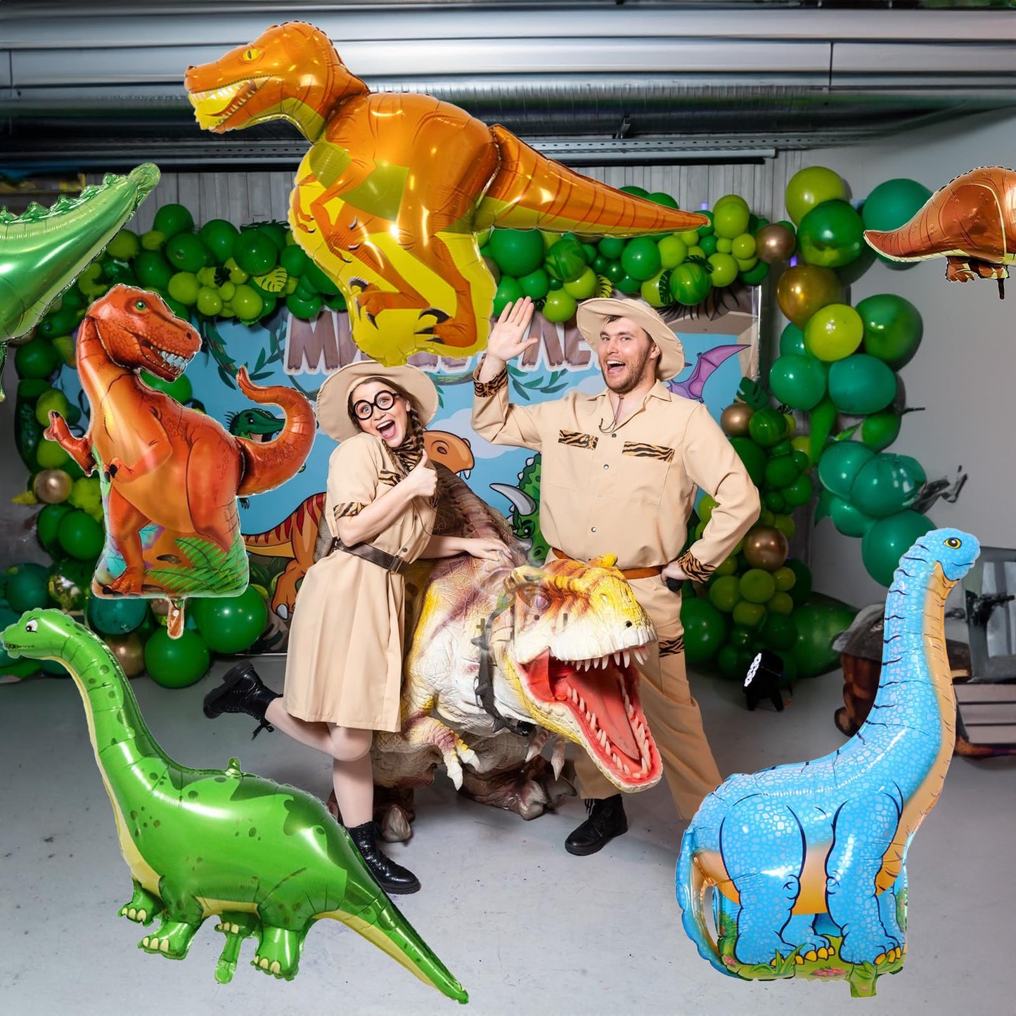 Dinosaur Foil Balloons Set (35-50 In), 6 Pieces Large Dinosaur Mylar Helium Balloons For Kids, Giant Cute Dinosaur Birthday Part