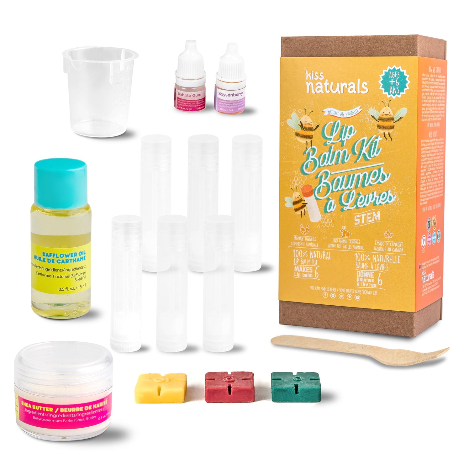 Kiss Naturals - Lip Balm Making Arts & Crafts Kit for Kids - with Organic Safflower Oil, Beeswax, Shea Butter - Stem DIY Body Ca
