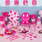 Durony 350 Pcs Preppy Birthday Decorations 50 Guest Disco Cowgirl Party Supplies Pink Smiley Face Paper Plate Cup Napkin Cutlery