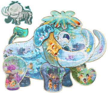 Has Happiness And Surprise Floor Puzzles For Kids Ages 3-8, 48 Pcs Double Sided Mammoth Elephant Shape Puzzle, Children Jigsaw Puzzles For Boys Girls Gifts