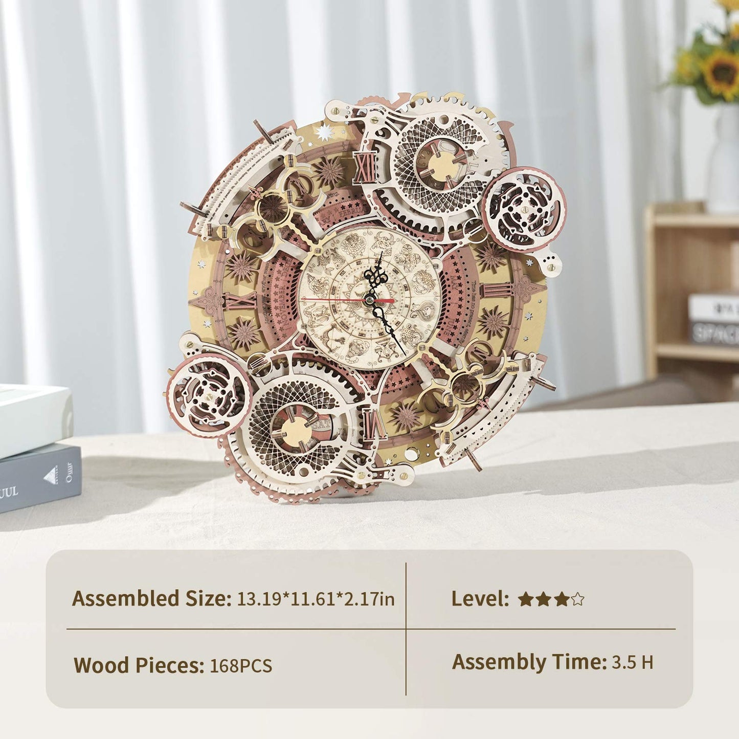 Rokr 3D Wooden Puzzles For Adults Mechanical Clock Kits-Zodiac Clock, Diy Clock Model Building Kits Brain Teaser Puzzles, Diy Crafts/Hobbies/Gifts Desk Decor For Teens (Zodiac Clock)