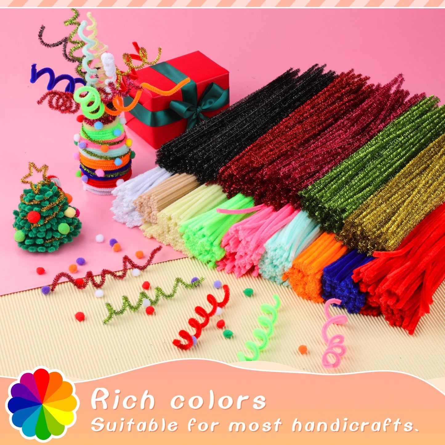 Giwrmu 100 Pieces Pipe Cleaners Chenille Stem, Apricot Pipe Cleaners Craft, Fuzzy Sticks Craft Supplies, Colored Pipe Cleaner fo