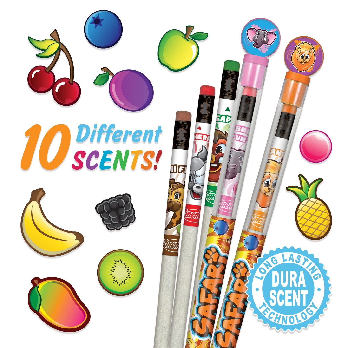 Scentco Safari Colored Smencils - Gourmet Scented Colored Pencils, Recycled Newspaper, 10 Count, School Supplies, Classroom Rewards