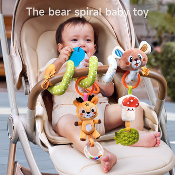 TUMAMA Baby Activity Toy Cute Bear Spiral Toy with Hanging Toys, Clips Detachable Sensory Stimulating Baby Toys 0-3 3-6 Months f