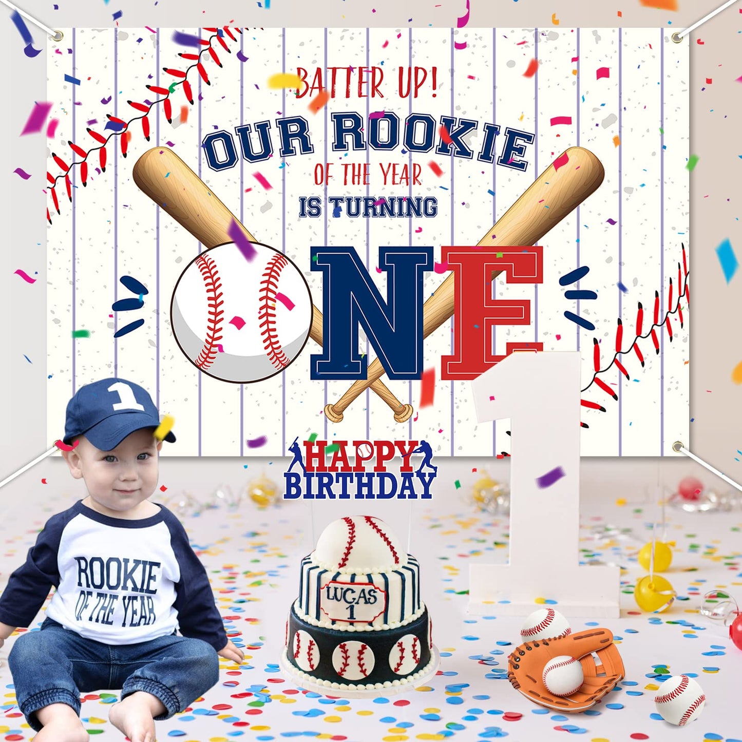QUERICKY Baseball 1st Birthday Decoration Banner, 71x47in, Rookie Year Backdrop for Boys