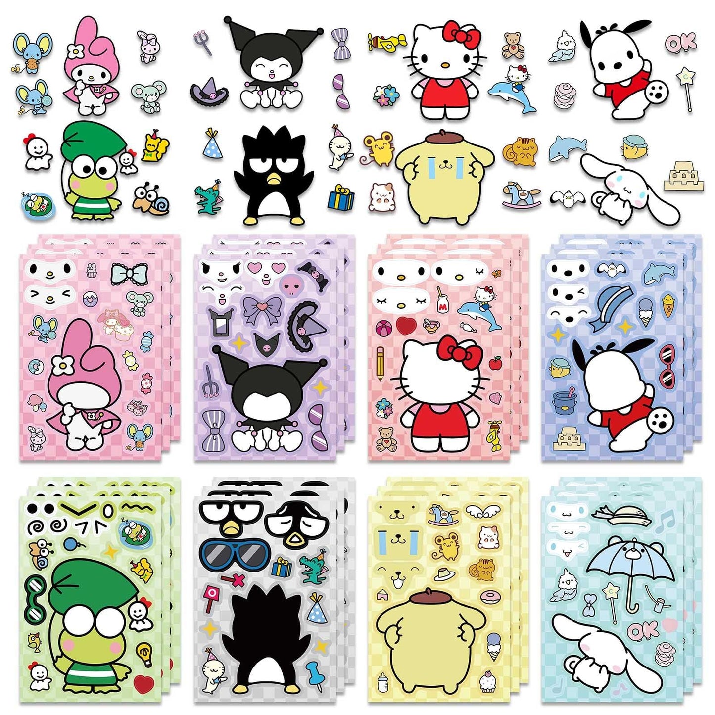Cute Anime Stickers For Kids, 24 Sheets Make Your Own Cartoon Anime Stickers, Make A Face Stickers For Teens Girls Boys, Classro