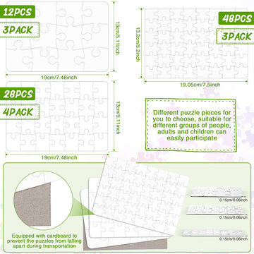 Sumind 10 Sets Blank Sublimation Puzzle Jigsaw Rectangle Heart Shaped White Diy Custom Puzzle Heat Press Thermal Transfer Pearl(A5-28/12/48 Rectangle)