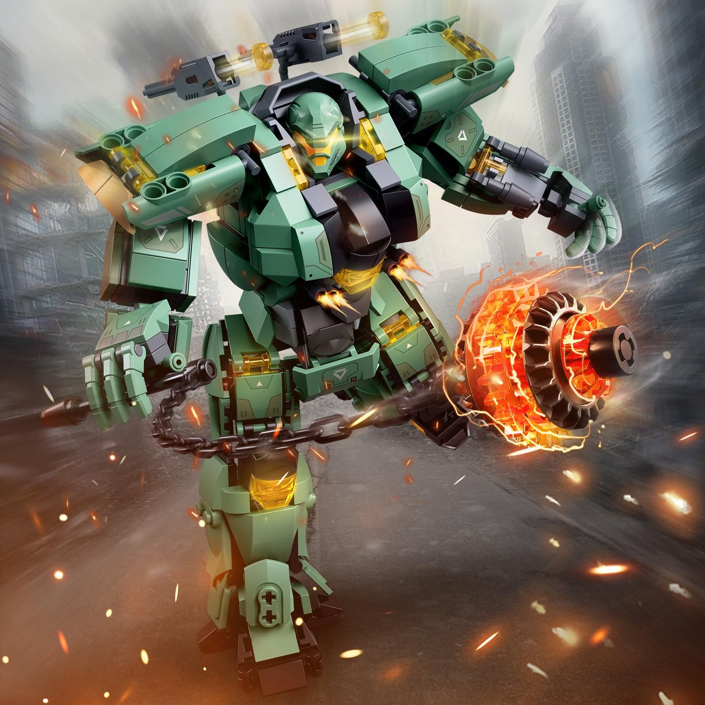 HIGH GODO Mech Robot Building Blocks Set, 542 Pieces, Plastic, Green, Model YC656014, Action Toy for Kids and Adults