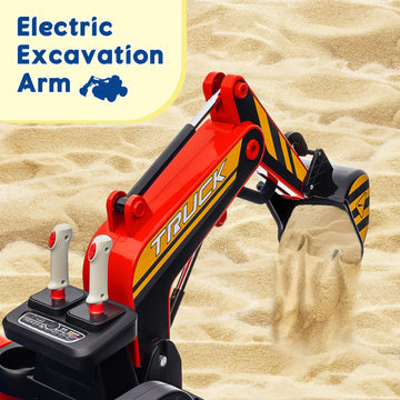 Hetoy Ride On Excavator for Kids, 4WD Electric Excavator Toy, 12V Battery Powered Construction Truck Digger with Remote Control.