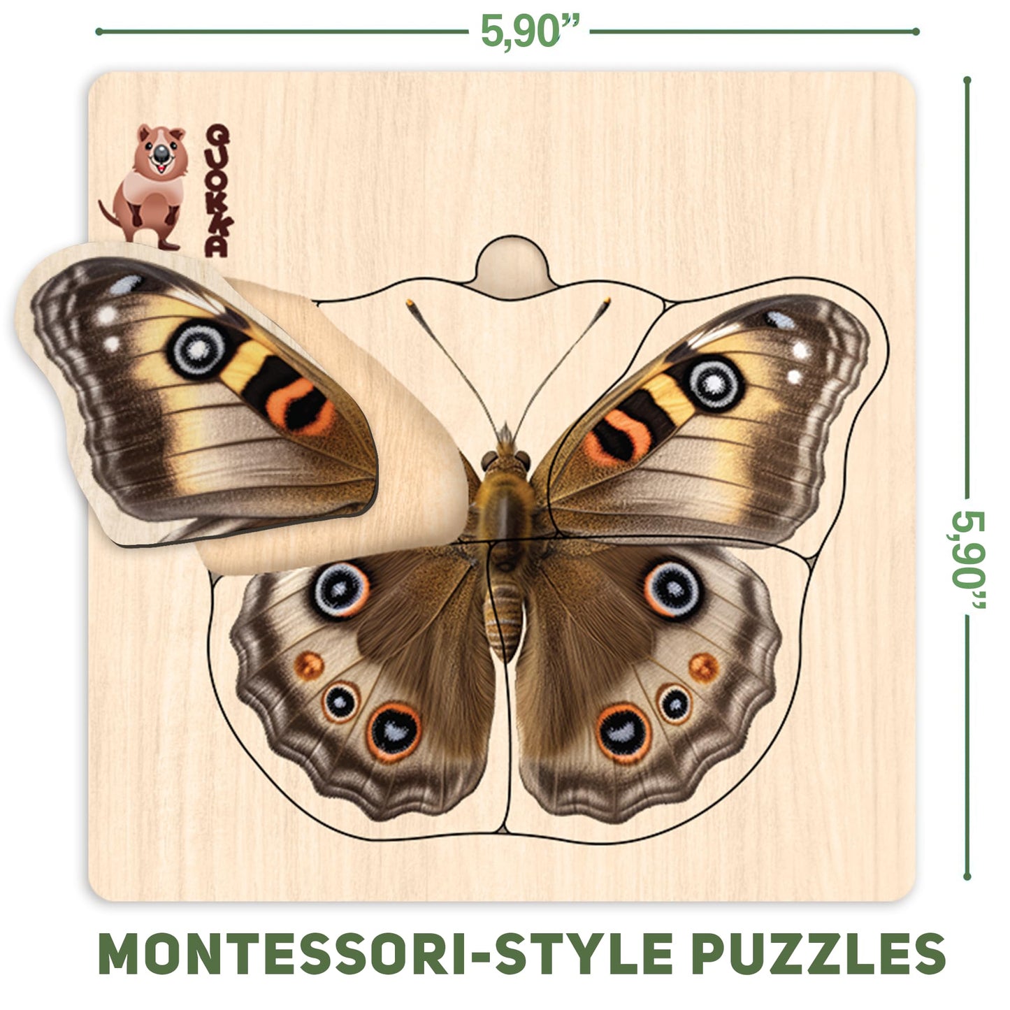 Quokka Realistic Wooden Puzzles For Toddlers 1-3 Year Old - 15X15 Inches Kids Puzzles Ages 2-4 - Birds, Animals, Fish, Butterfly Montessori Toddler Toys - Motor Skills Games Gifts For Girls&Boys