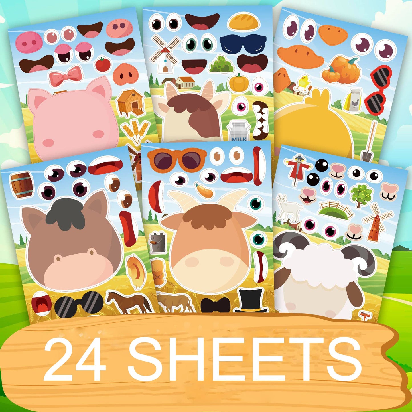 24 Sheets Make Your Own Farm Animals Stickers Make A Face Stickers For Kids Toddlers With Fantasy Farm Animals Diy Craft Sticker