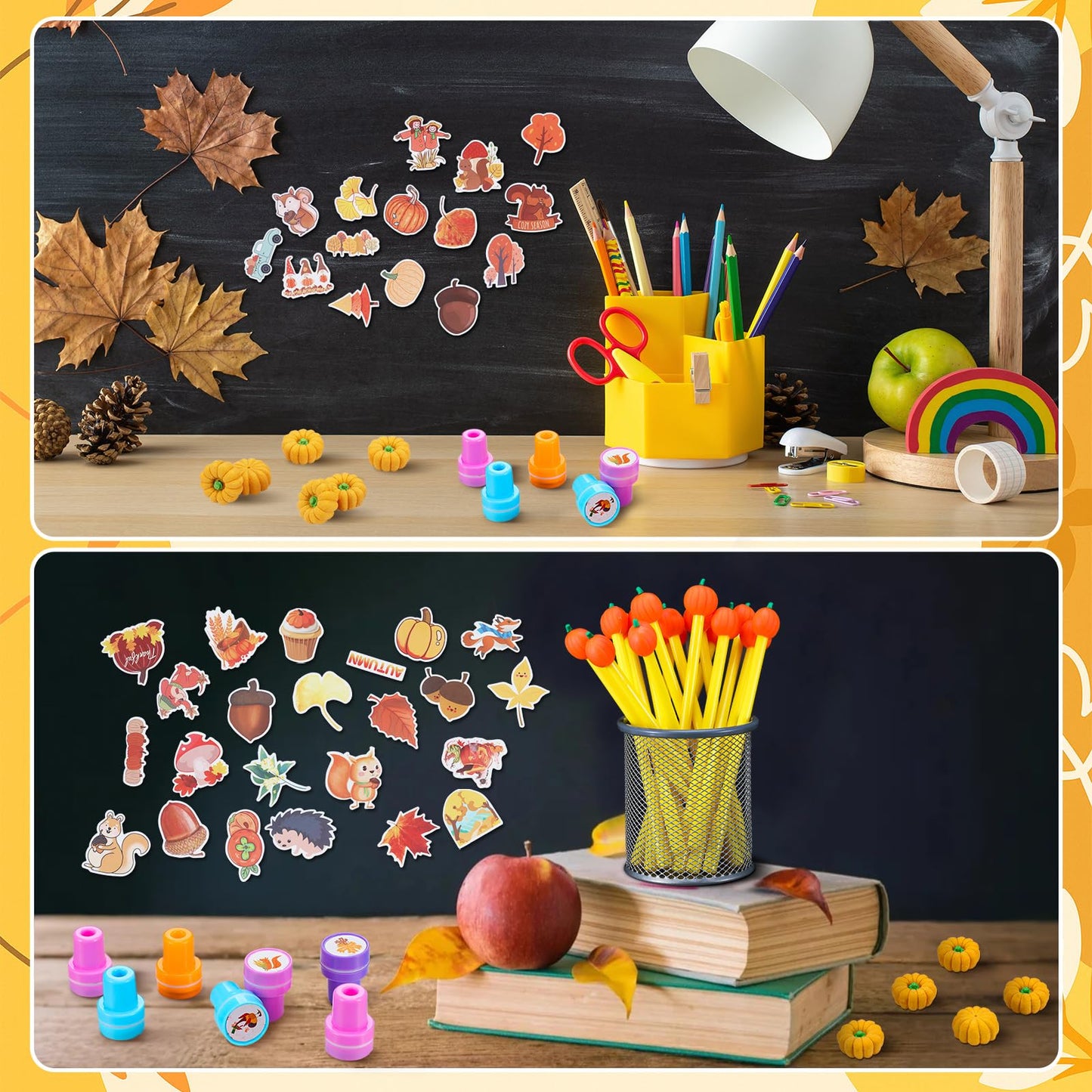 Saypacck 130 Pcs Fall Party Favors Thanksgiving Christian Party Gifts Pumpkin Maple Stationery Set Juses Treat Bags Fillers Mini