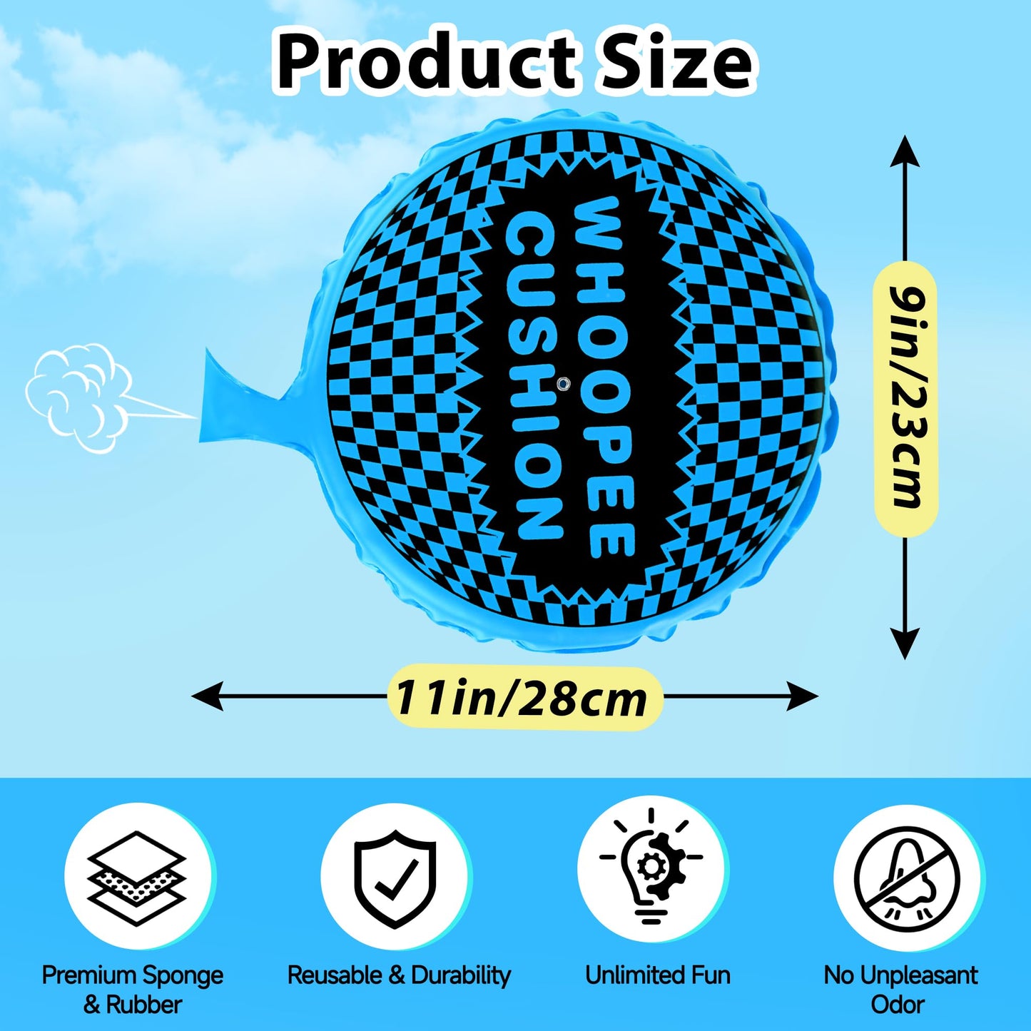 Whoopie Cushion  9  Woopie Cushion  Self Inflating Whoopee Cushion  Woopy Cushion Fart Bag for Boys and Girls  Goodie Bag Stuffers Makes Gas Sounds  Novelty Prank Gag White Elephant Gifts