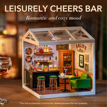 Robotime Miniature House Kit Diy Plastic House Building Toy Set With Led Tiny Store Making Kit Model Craft Hobby Unique Gift (Leisurely Cheers Bar)