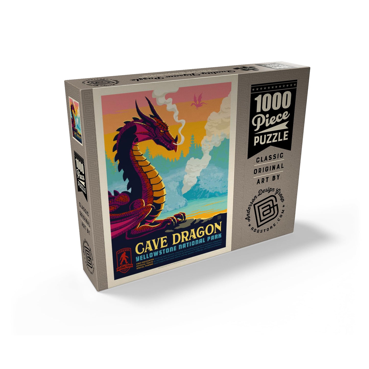 MyPuzzle Legends of The National Parks: Yellowstone's Cave Dragon, Vintage Poster - Premium 1000 Piece Jigsaw Puzzle for Adults