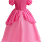 Princess Peach Costume For Little Girl'S Dress Up With Crown Gloves Wand Earrings - Princess Peach Dress For Kids 3T 4T