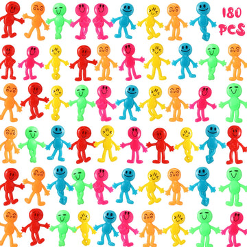 180 Pcs Stretchy Bendable Man Stretchable Smile Figures Assorted Color Bendy Toy Treasure Box Toy for Classroom Carnival Party Prizes Bag Filler Stocking Stuffer Stress Anxiety Relief Toys  6 Styles