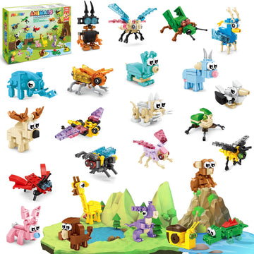 Moontoy Party Favors For Kids, 24 Pack Animals Building Blocks Toy For Goodie Bag Stuffers Valentines Day Gift Mini Building Set Party Favors For Birthday Gift For Boys Girls Ages 6-12+