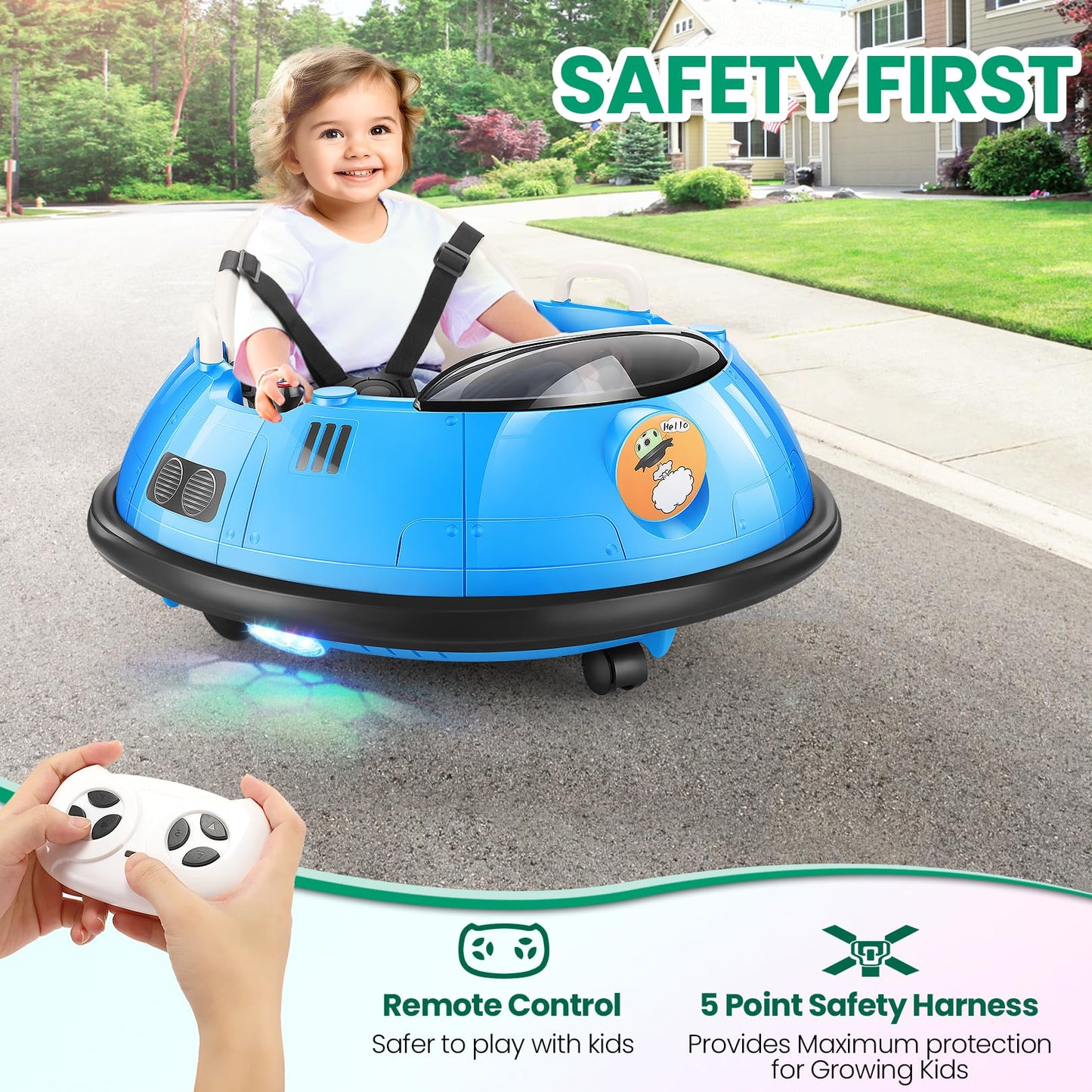 Hikole 12V Baby Bumper Car with Parent Remote, Electric Ride on Bumper Cars for Kids 1.5-5, 360 Degree Spin, 2 Driving Modes, 3