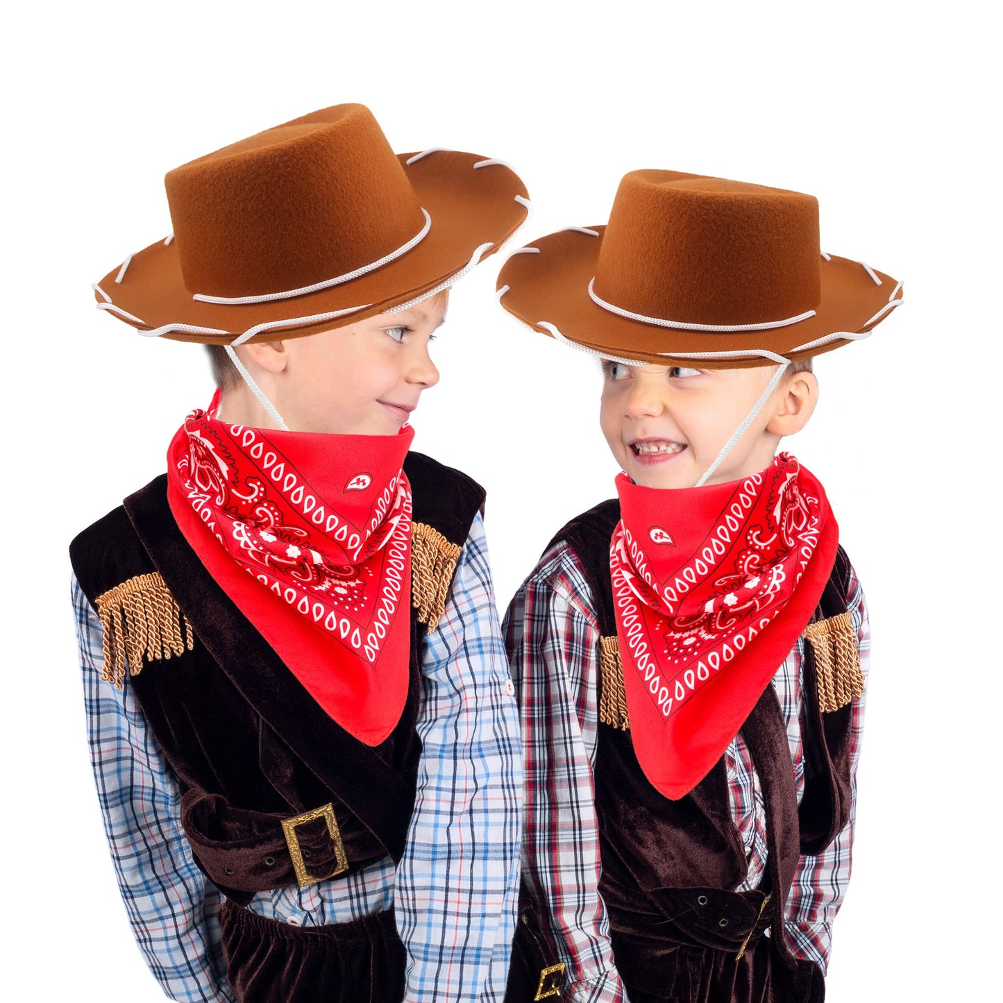Sgbetter 4 Pack Kids Cowboy Hat With 4 Pieces Bandana Set Felt Cowboy Hat For Boys Grils Western Theme Birthday Party Costume Dr