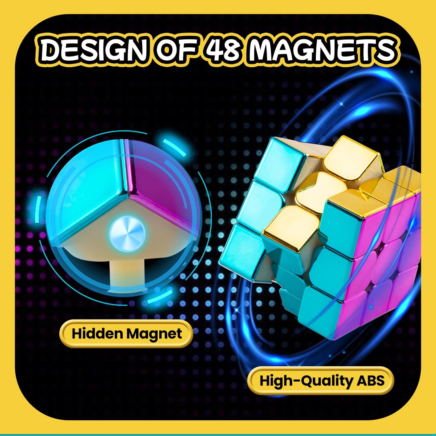 GONINO Speed Cube  Magic Cube Toy 2025  3x3 Magnetic Mirror Reflective Cube Set  Metallic Stickerless Speedcube 3x3x3 with Display Stand & Showcase  Puzzle Birthday Gifts for Kids mature-themeds Girls Boys