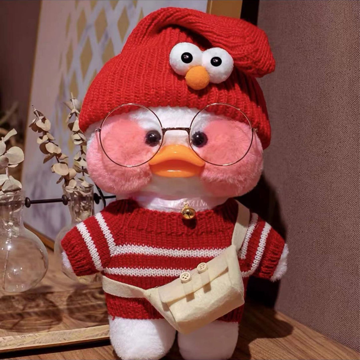 LALAFANFAN Cute Duck Plush Toy Stuffed Animal with 12 Accessories DIY Dress Up Clothes for Kawaii Duck Plush for Kids