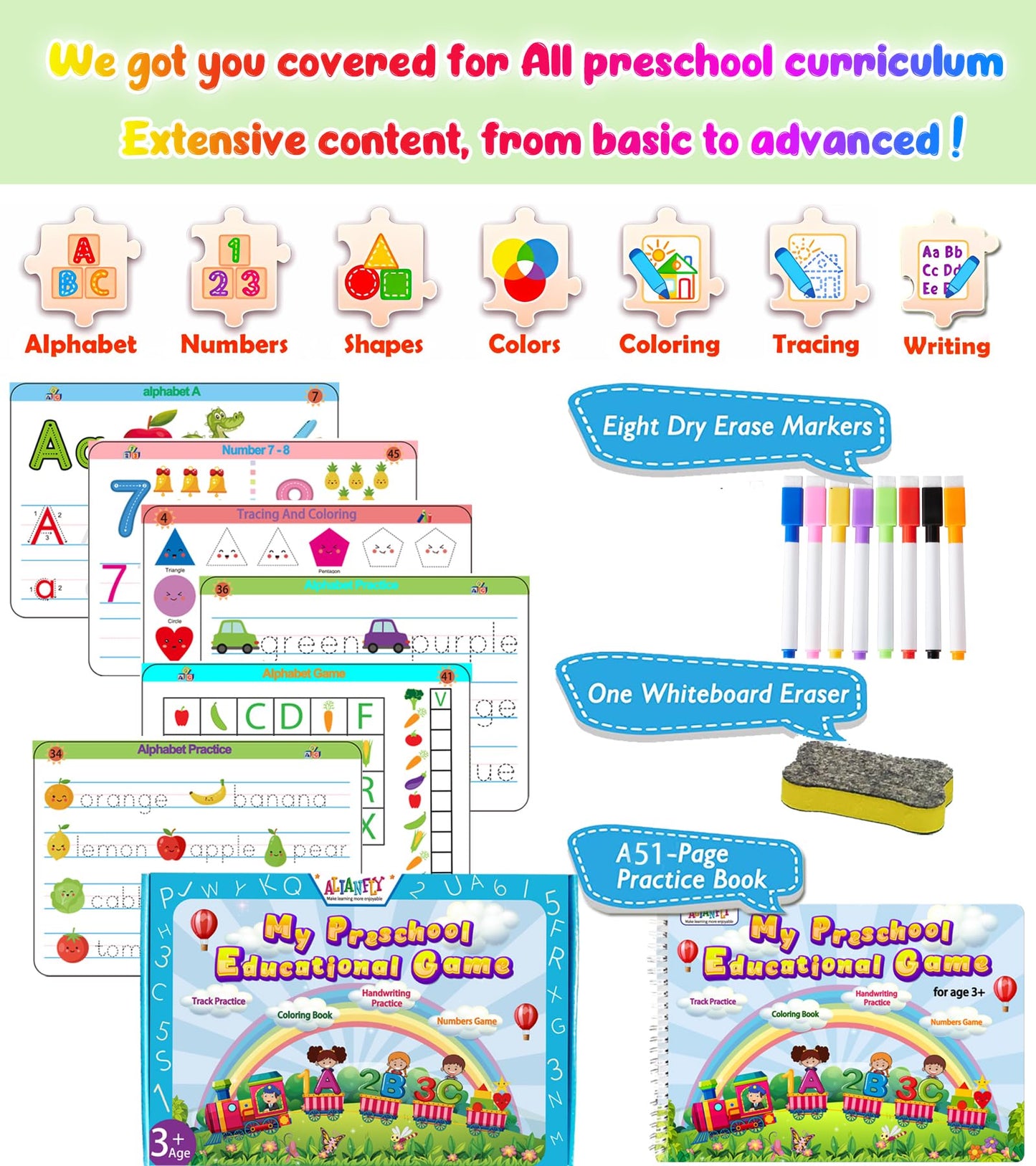 Alianfly Montessori Preschool Learning Tracing Workbook - Toddler Alphabet And Numbers Handwriting Practice Busy Activity Book D
