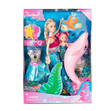 Yellow River 2023 Mermaid Princess Doll Playset, Color Changing Mermaid Tail By Reversing Squins, 12'' Fashion Dress Doll With 3
