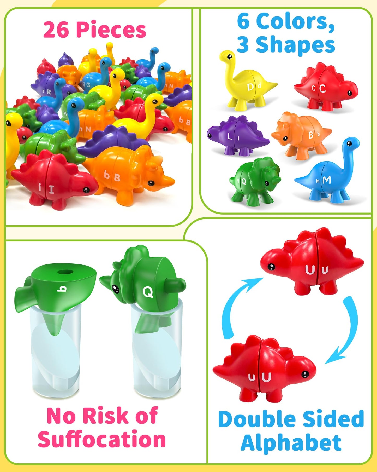 26Pcs Dinosaur Alphabet Learning Toys For Toddlers 2-4, Montessori Educational Toys Gifts For 2 3 4 Year Old Boy Girl, Preschool