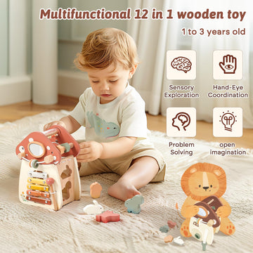 Youuys Wooden Activity Cube - 11-In-1 Montessori Toys For 1+ Year Old Boys & Girls, Multipurpose Educational Sensory Toys For To