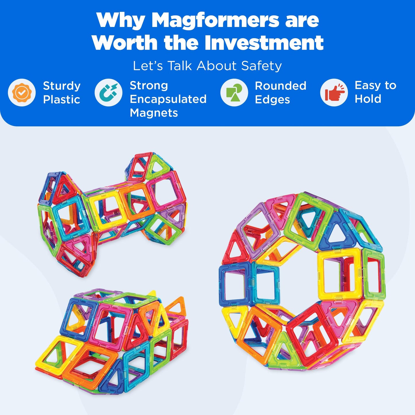 Magformers Rainbow 62-Piece Magnetic Tiles Set - STEM Educational Toy for Kids, Multi-colored Building Blocks for Problem-Solving Skills