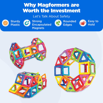 Magformers Rainbow 62-Piece Magnetic Tiles Set - STEM Educational Toy for Kids, Multi-colored Building Blocks for Problem-Solving Skills