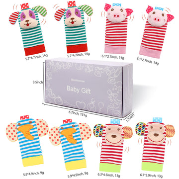 Bloobloomax Baby Infant Rattle Socks Toys, Sock Rattles For Babies 0-24 Months Baby Animal Foot Finder Learning Toy (Cotton B)